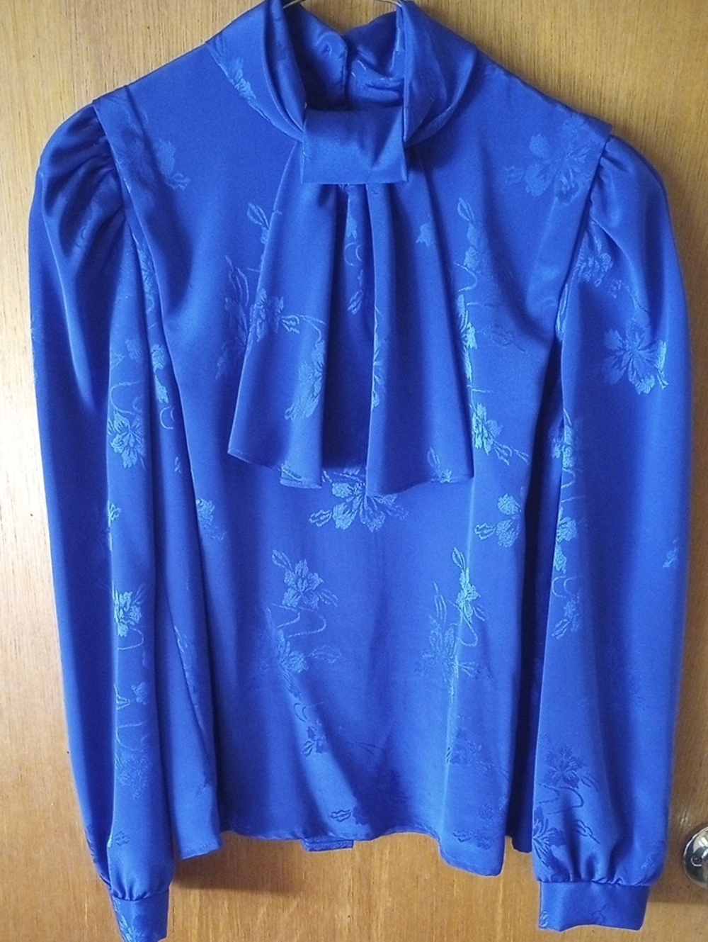 Daniela Classic Traditional Modest Royal Blue Polyester Floral Blouse, Sz Small